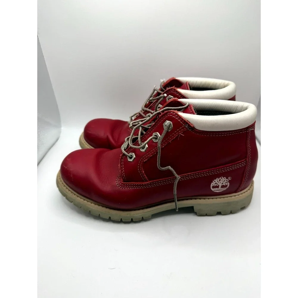Timberland Nellie Womens 8.5 M Chukka Red Leather Waterproof Lace Up Ankle Boot - Picture 2 of 9
